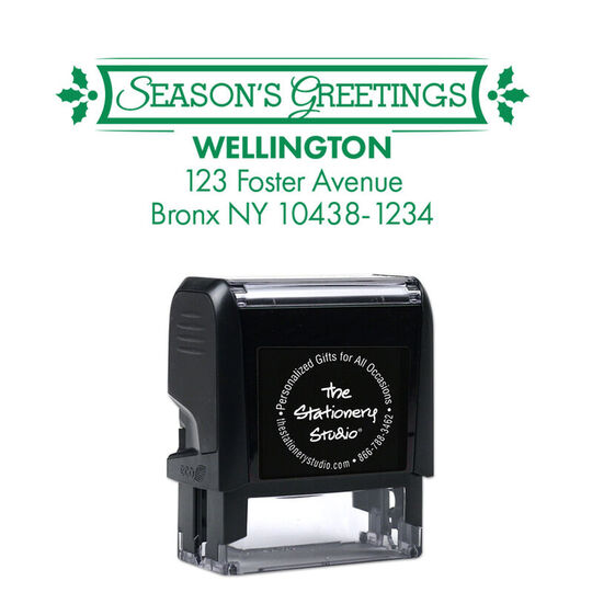 Season's Greetings with Holly Rectangular Self Inking Stamp